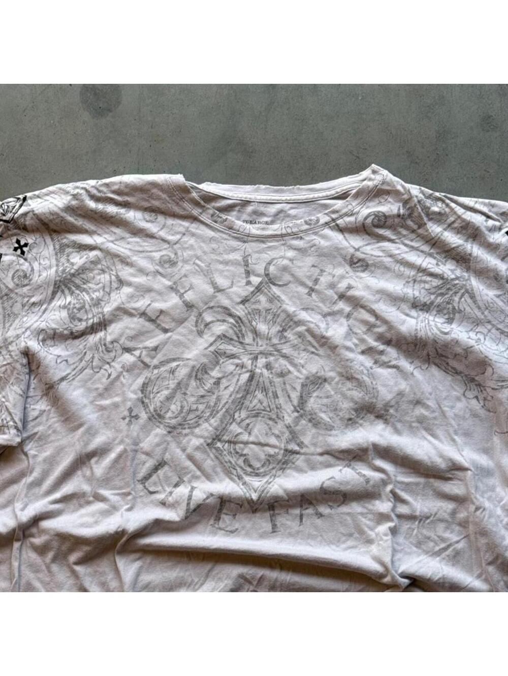 Y2K Affliction White T Shirt Made in USA (3XL)